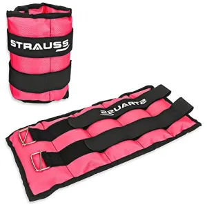 Strauss Adjustable Ankle/Wrist Weights 5 KG X 2 | Ideal for Walking, Running, Jogging, Cycling, Gym, Workout & Strength Training | Easy to Use on Ankle, Wrist, Leg, (Pink)