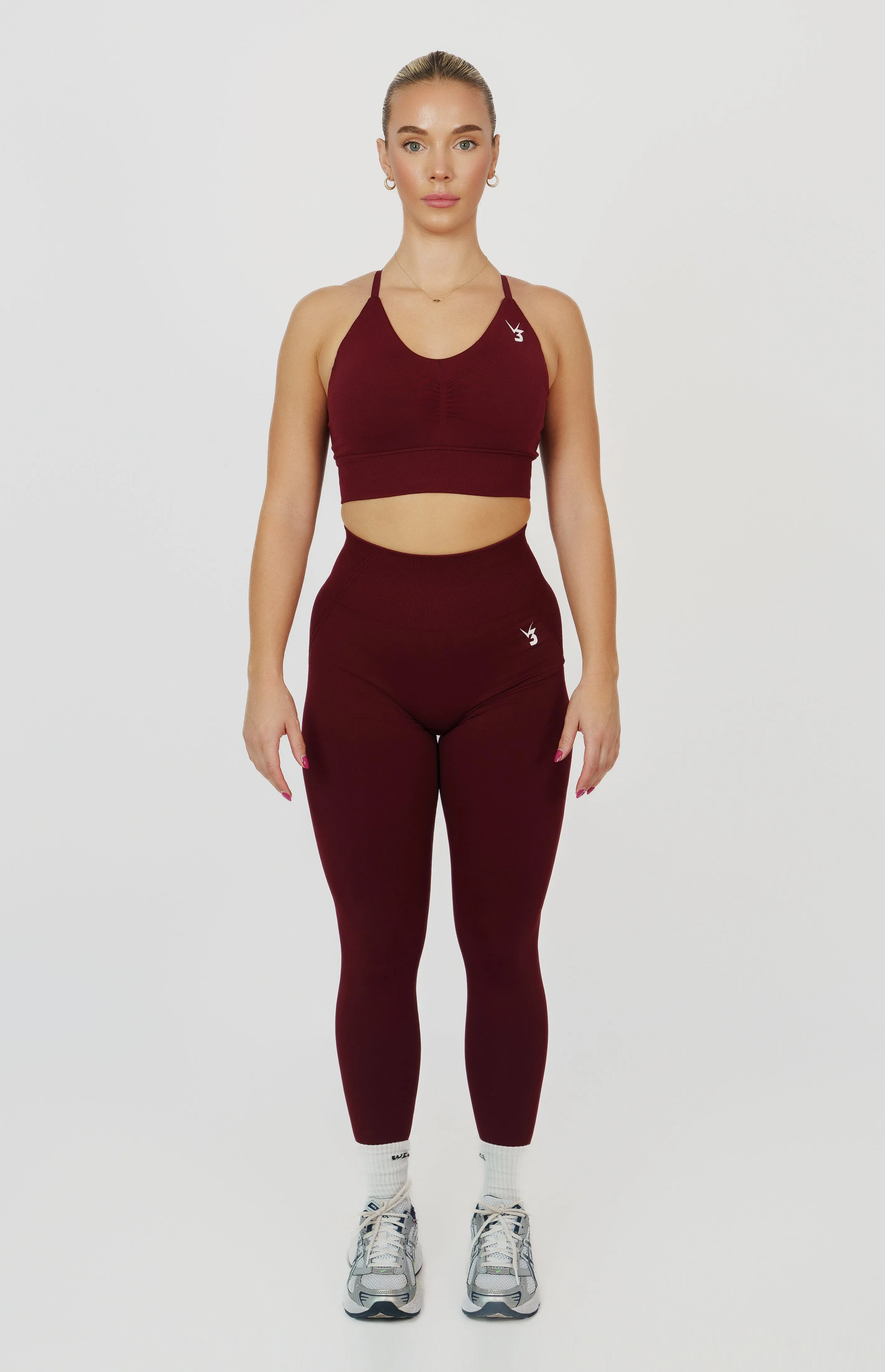 Tempo Seamless Scrunch Leggings & Multi-Way Sports Bra Set - Pomegranate Red