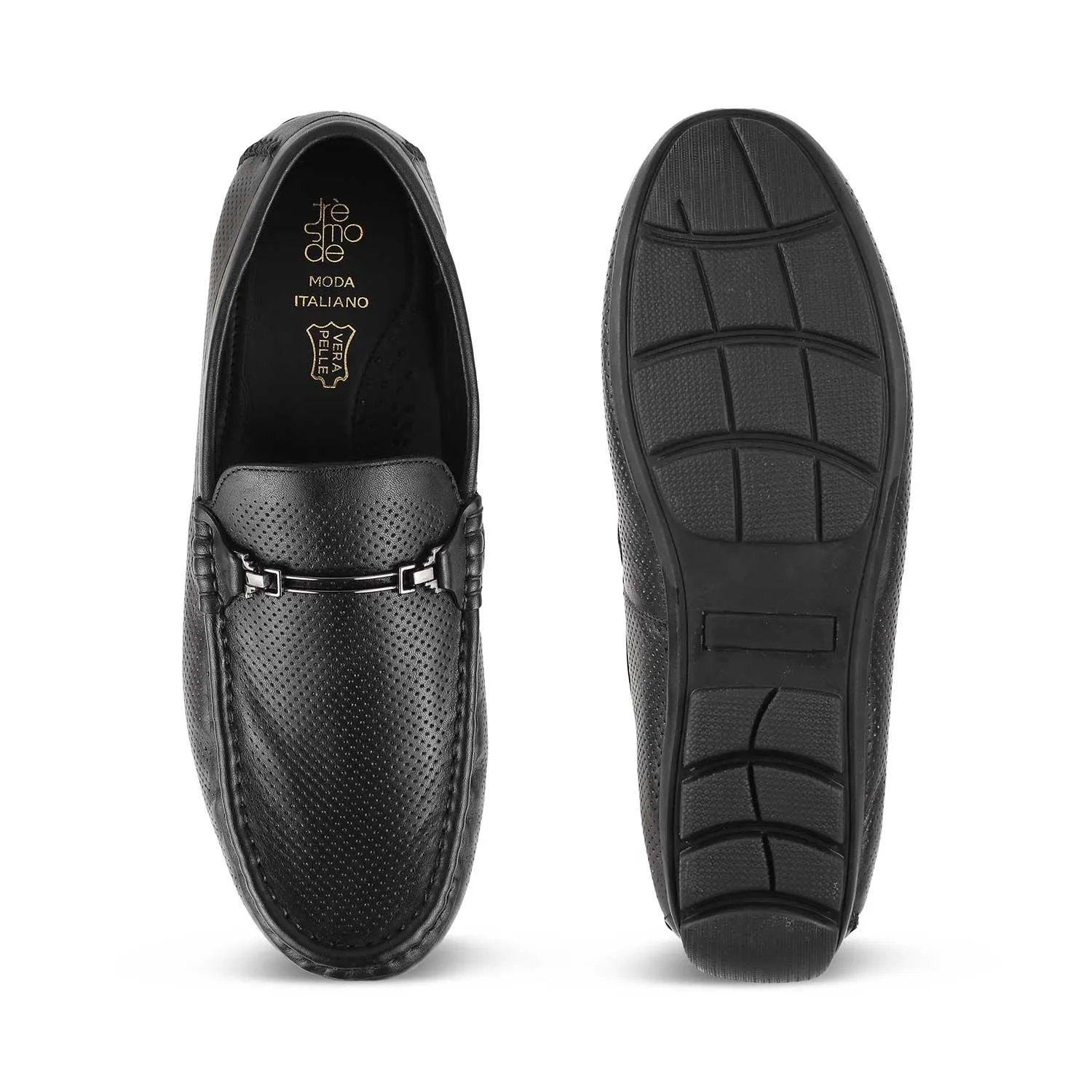 The Open-2 Black Men's Leather Loafers Tresmode