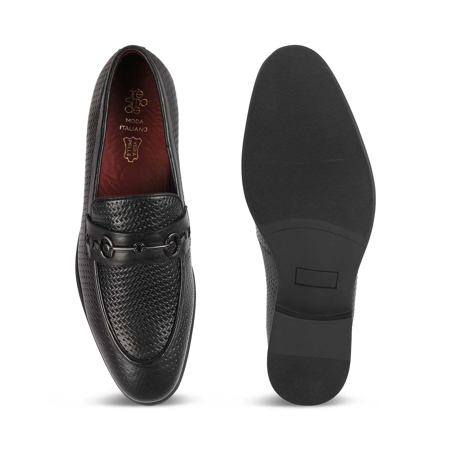 Tresmode Fetch Black Men's Textured Leather Loafers