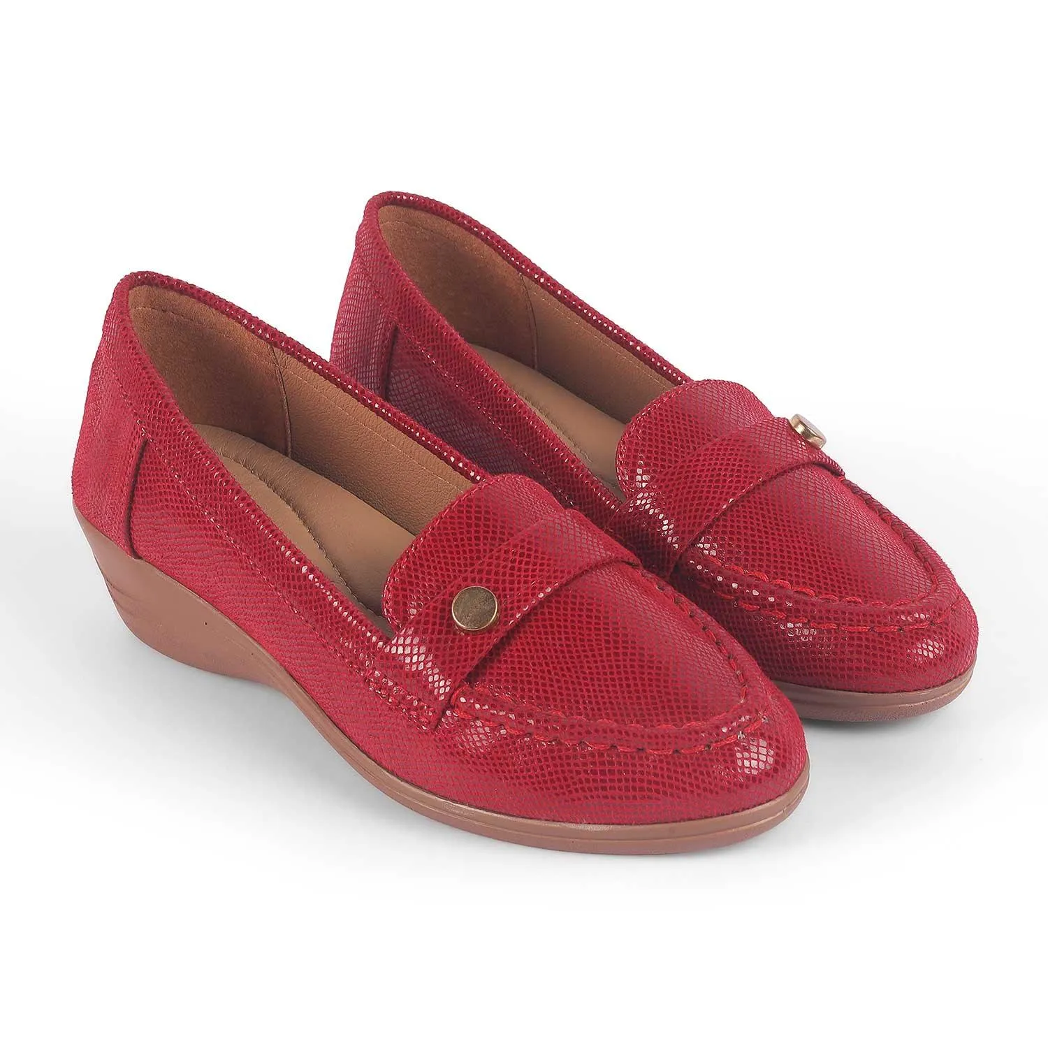 Tresmode Marcoval Red Women's Dress Wedge Loafers