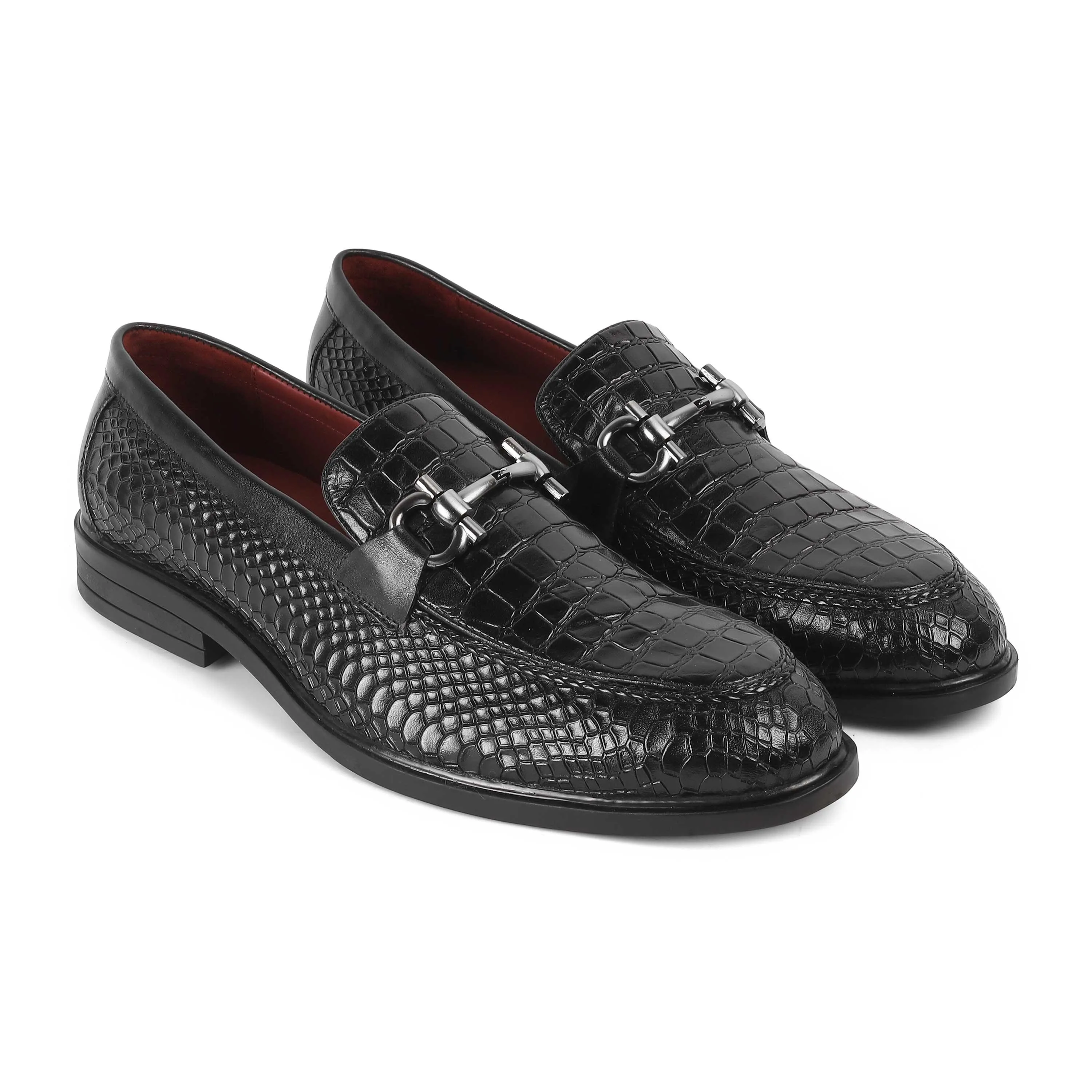 Tresmode Ro Black Men's Textured Leather Loafers