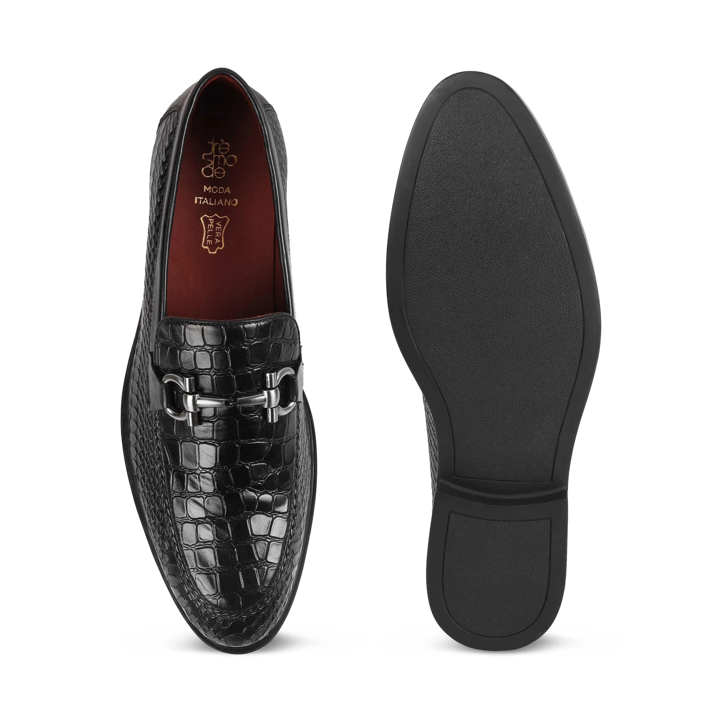 Tresmode Ro Black Men's Textured Leather Loafers