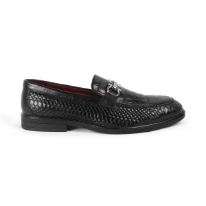 Tresmode Ro Black Men's Textured Leather Loafers