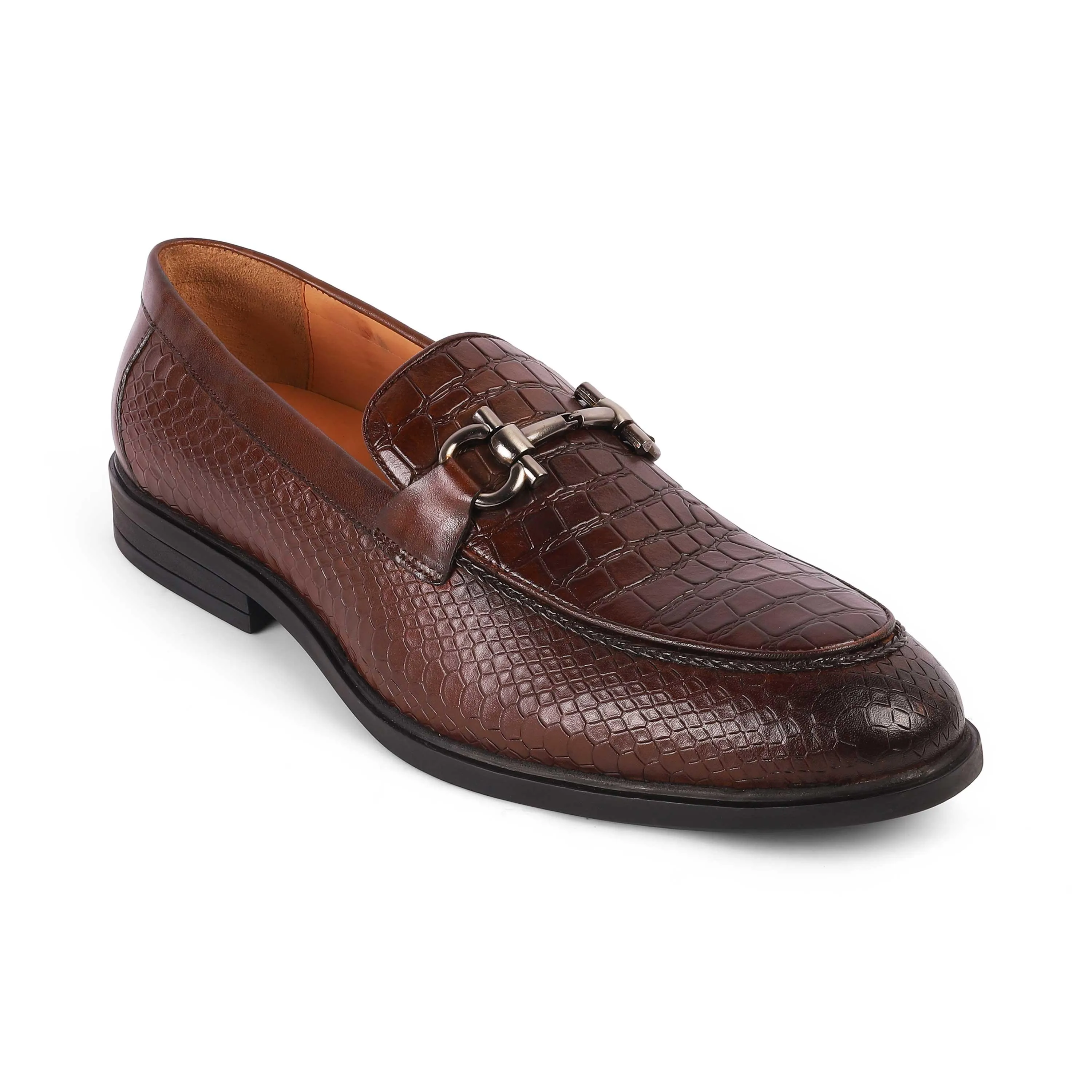 Tresmode Ro Brown Men's Textured Leather Loafers