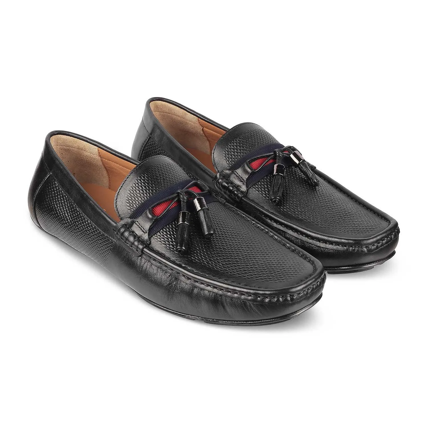 Tresmode Sotas Black Men's Leather Driving Loafers