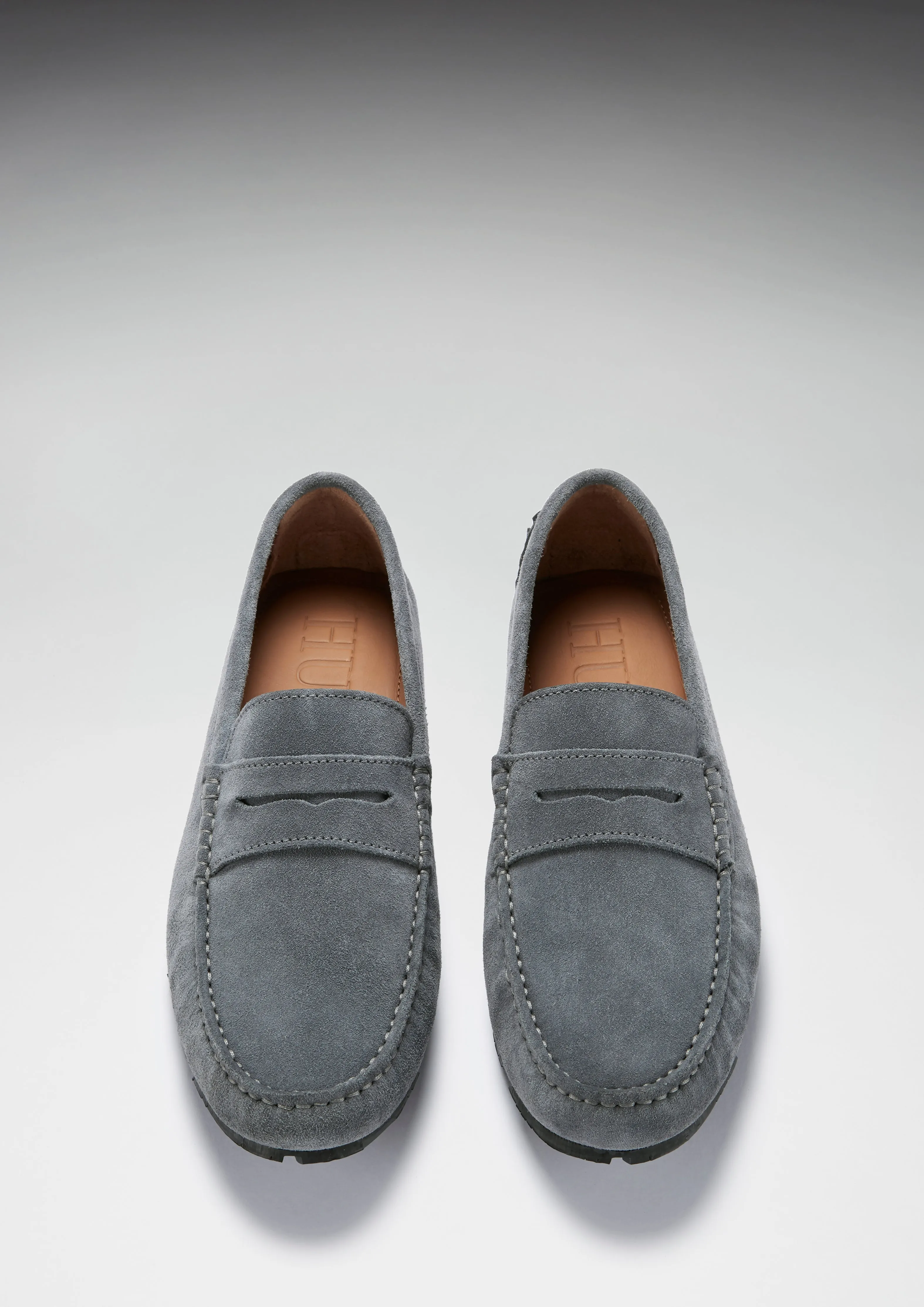 Tyre Sole Penny Driving Loafers, slate grey suede