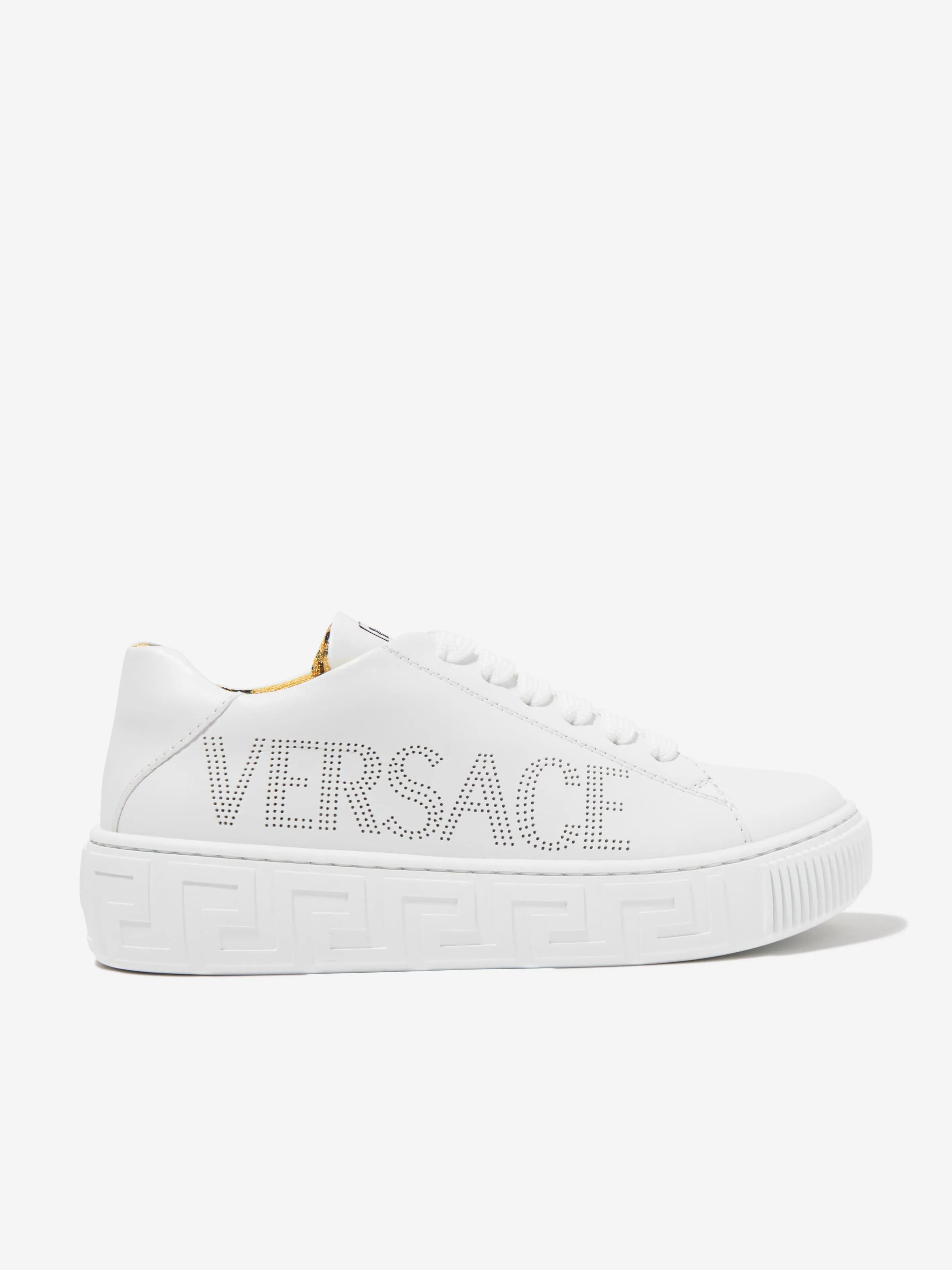 Versace Kids Leather Logo Trainers in White