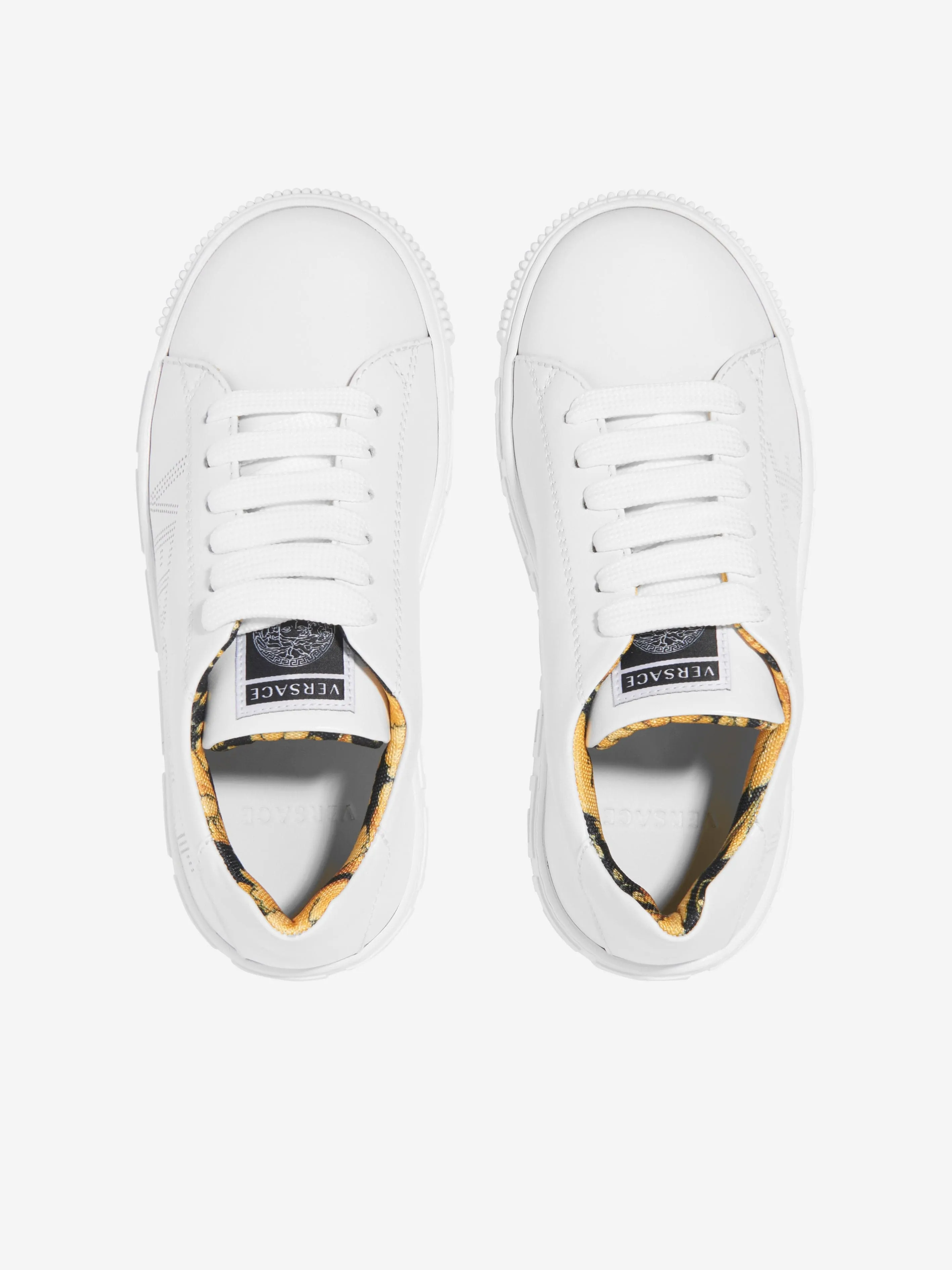 Versace Kids Leather Logo Trainers in White