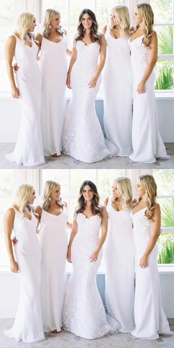 White Sheath Chiffon Backless Elegant Simple Bridesmaid Dress, FC1397