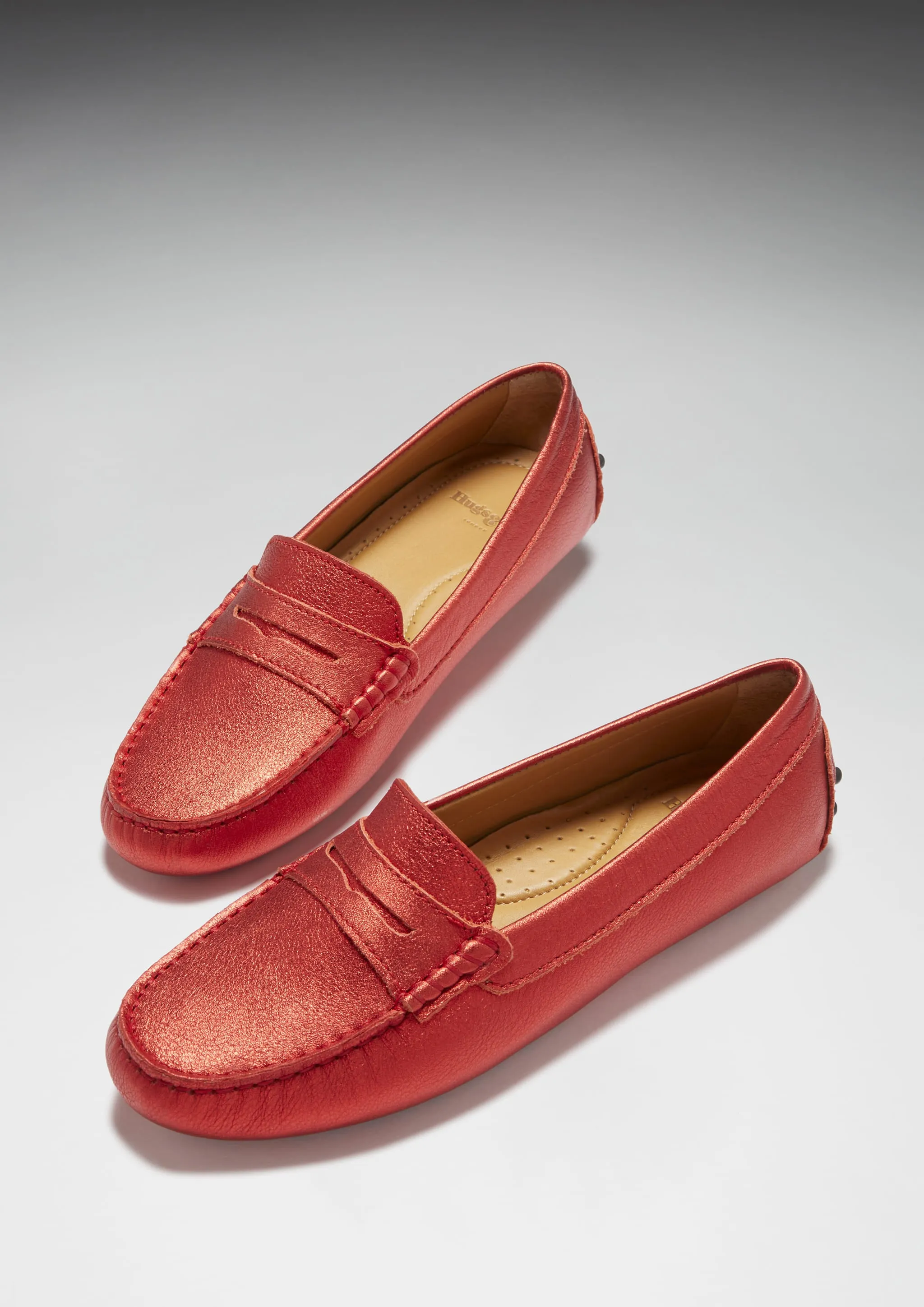 Women's Penny Driving Loafers, red metallic leather