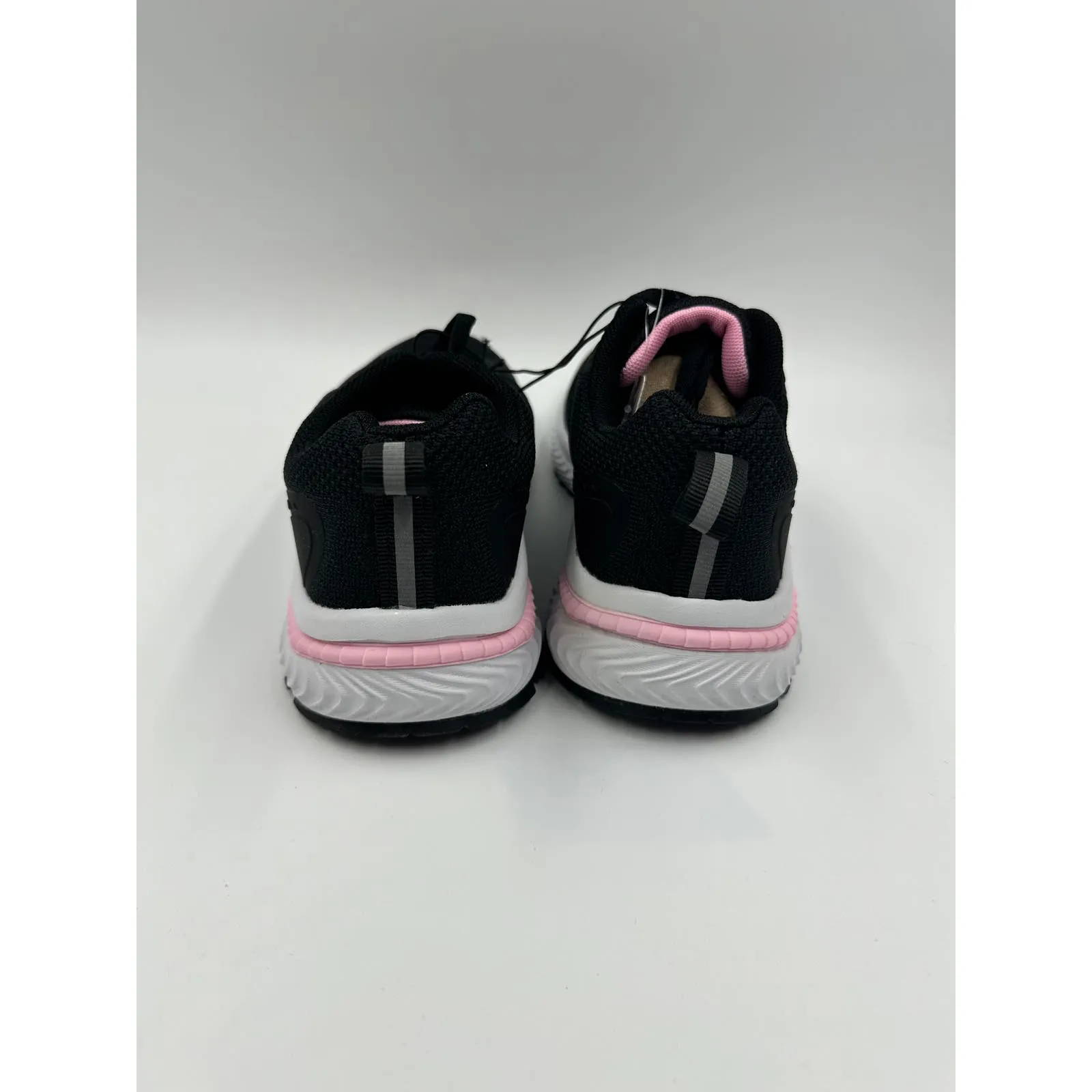 Women's Size 7, Black Knit Running Sneakers with Pink Accents and White Soles