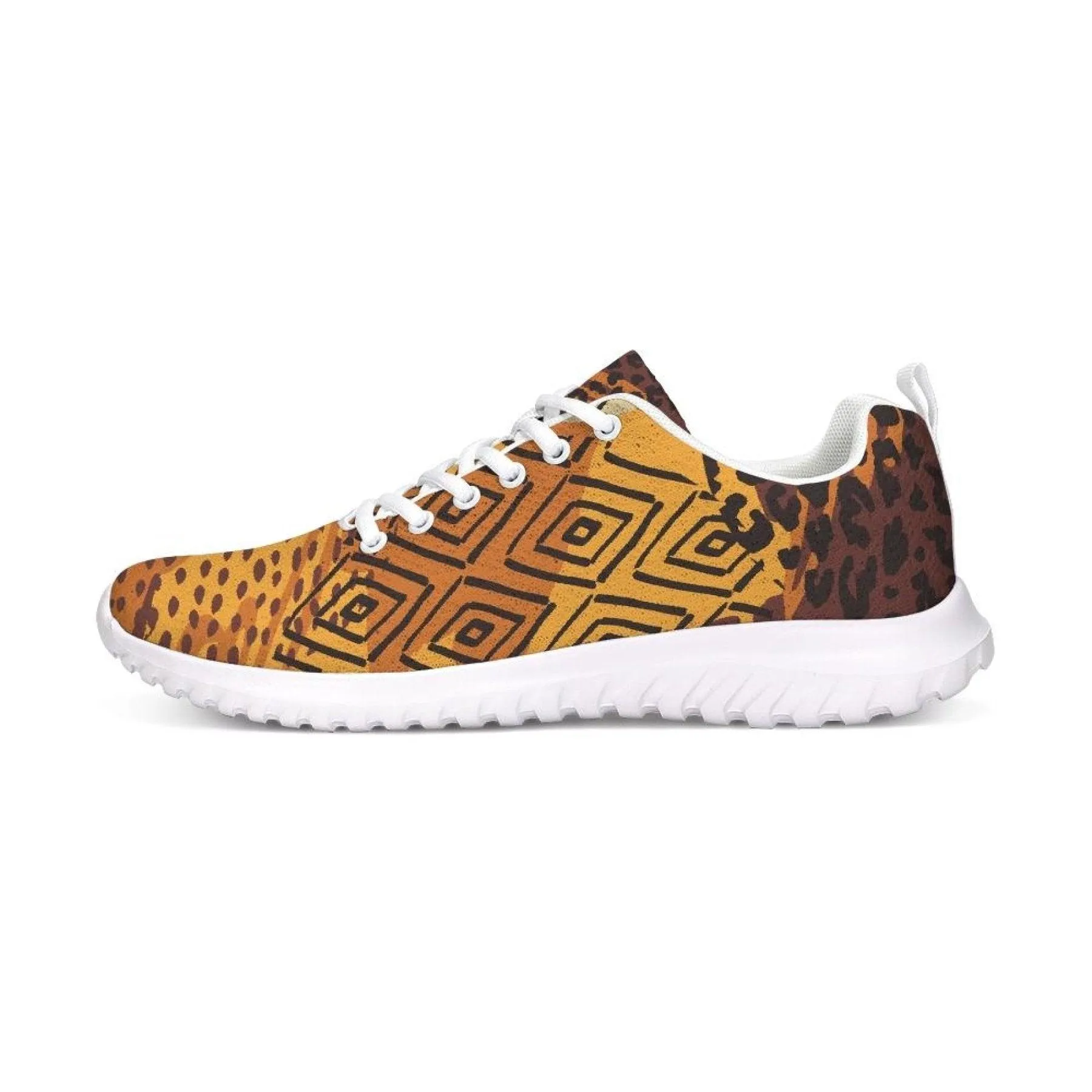 Womens Sneakers - Canvas Running Shoes,  Brown And Yellow Print