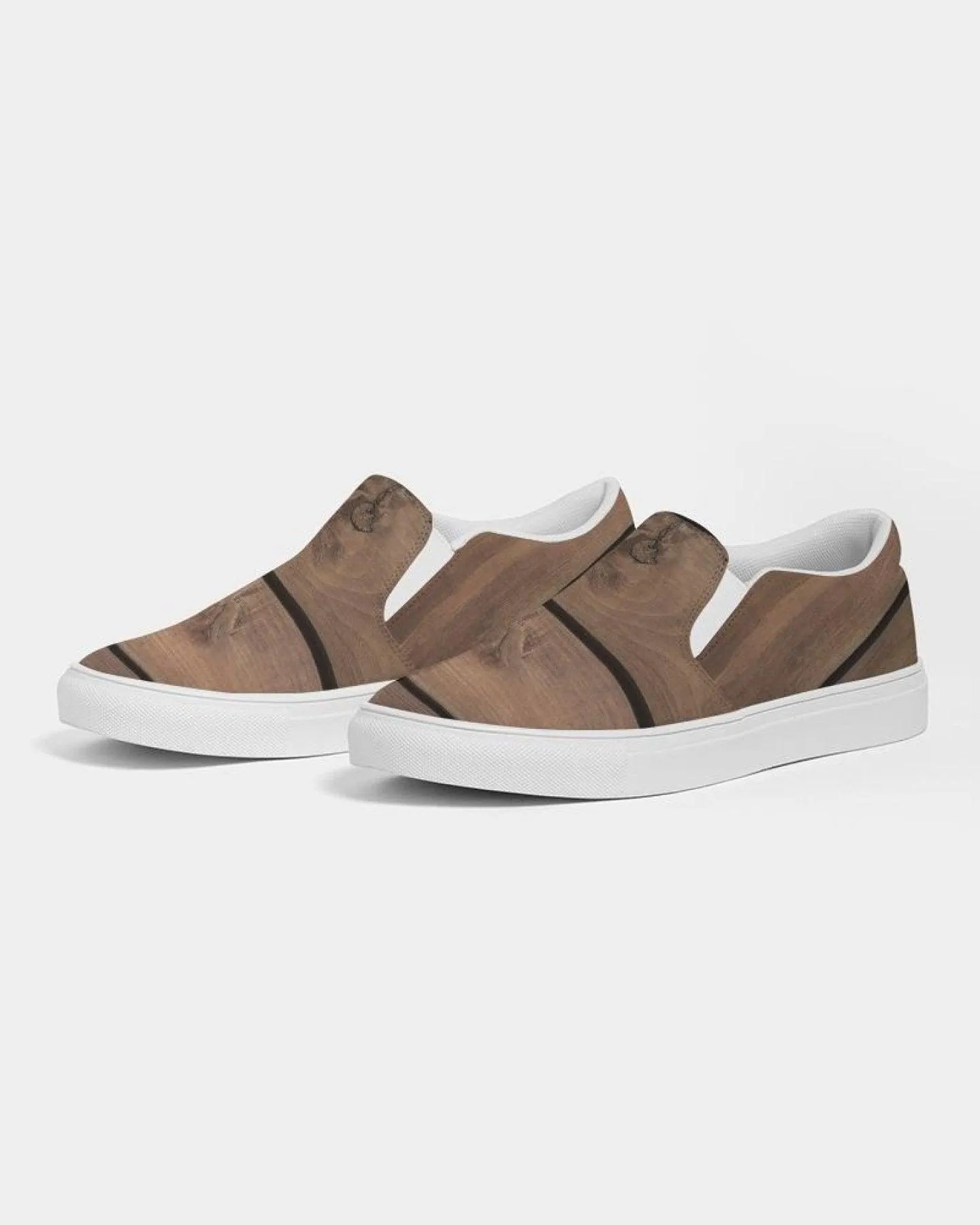 Womens Sneakers - Canvas Slip On Shoes, Brown Plank Print