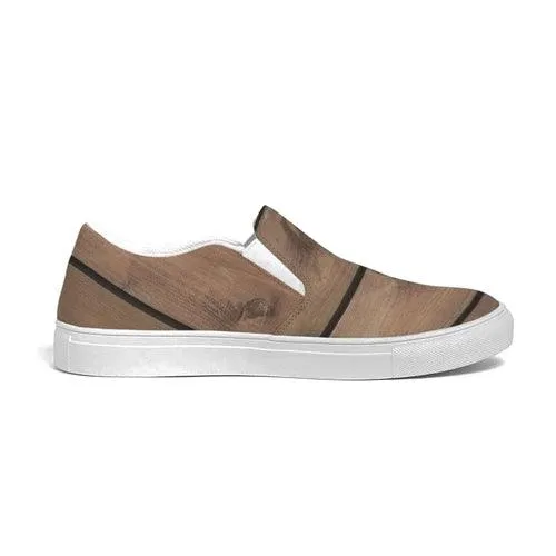 Womens Sneakers - Canvas Slip On Shoes, Brown Plank Print