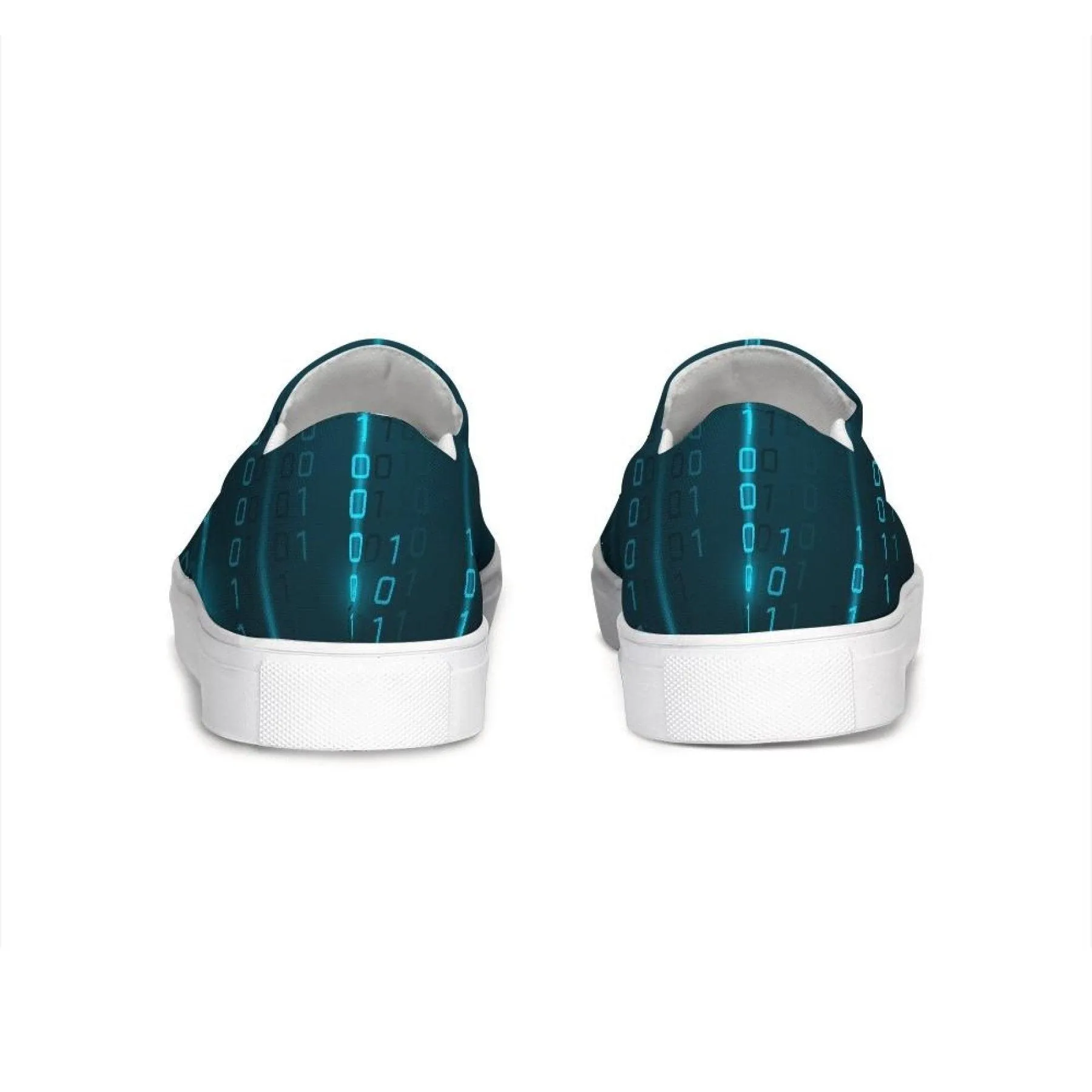 Womens Sneakers - Green Digital Code Style Low Top Slip-on Canvas