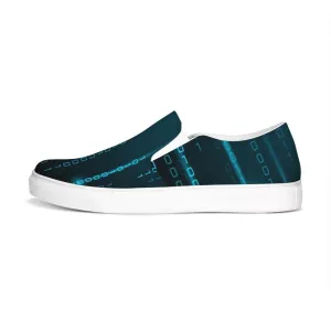 Womens Sneakers - Green Digital Code Style Low Top Slip-on Canvas