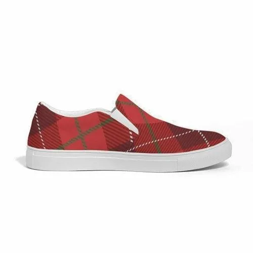 Women's Sneakers - Red Plaid Style Slip-on Canvas Sports Shoes