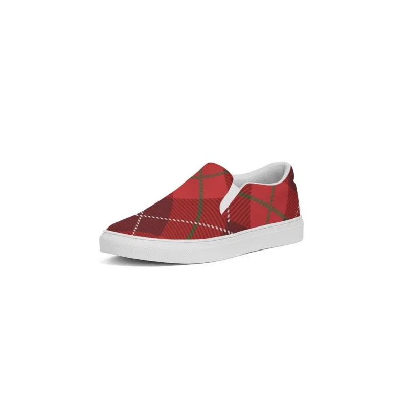 Women's Sneakers - Red Plaid Style Slip-on Canvas Sports Shoes