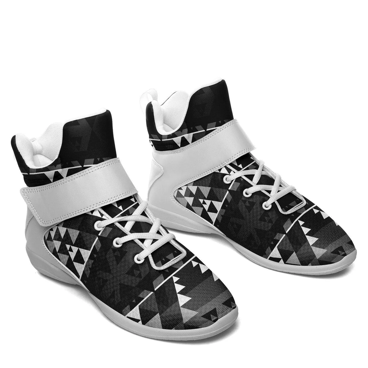 Writing on Stone Black and White Ipottaa Basketball / Sport High Top Shoes - White Sole