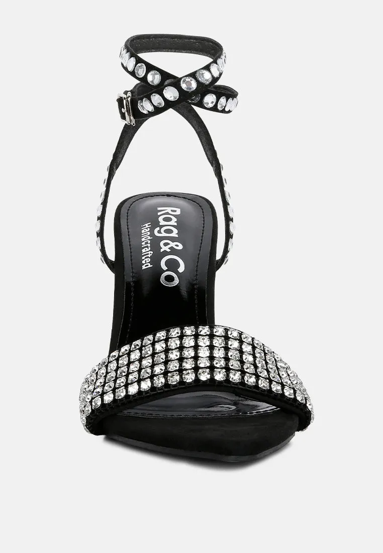 Zurin Black High Heeled Diamante Sandals