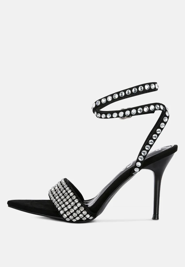 Zurin Black High Heeled Diamante Sandals