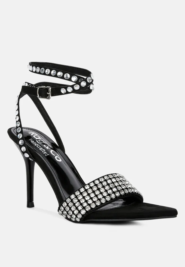 Zurin Black High Heeled Diamante Sandals