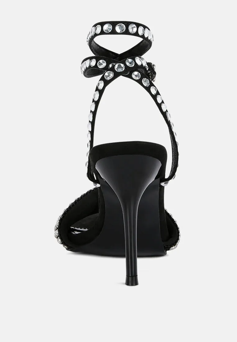 Zurin Black High Heeled Diamante Sandals